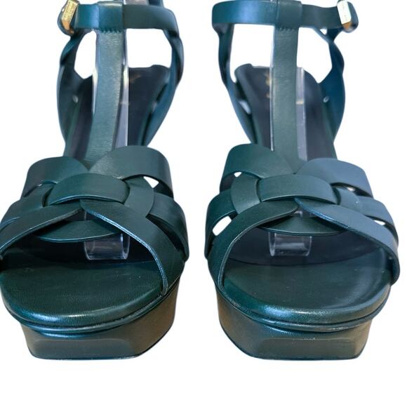 Saint Laurent Tribute Dark Leaf Green Leather Platform High Heel Sandals EU 40 - Picture 5 of 11